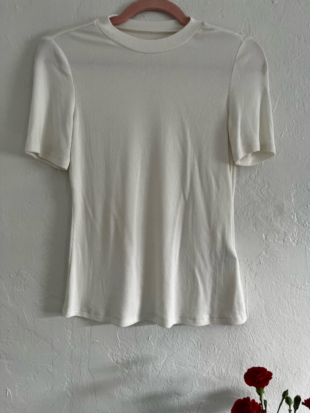 SHEIN Cream Short-Sleeve Ribbed Crewneck Tee